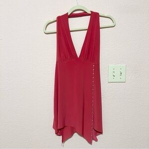 Vintage Y2K Mcbling pink bling halter top with slit